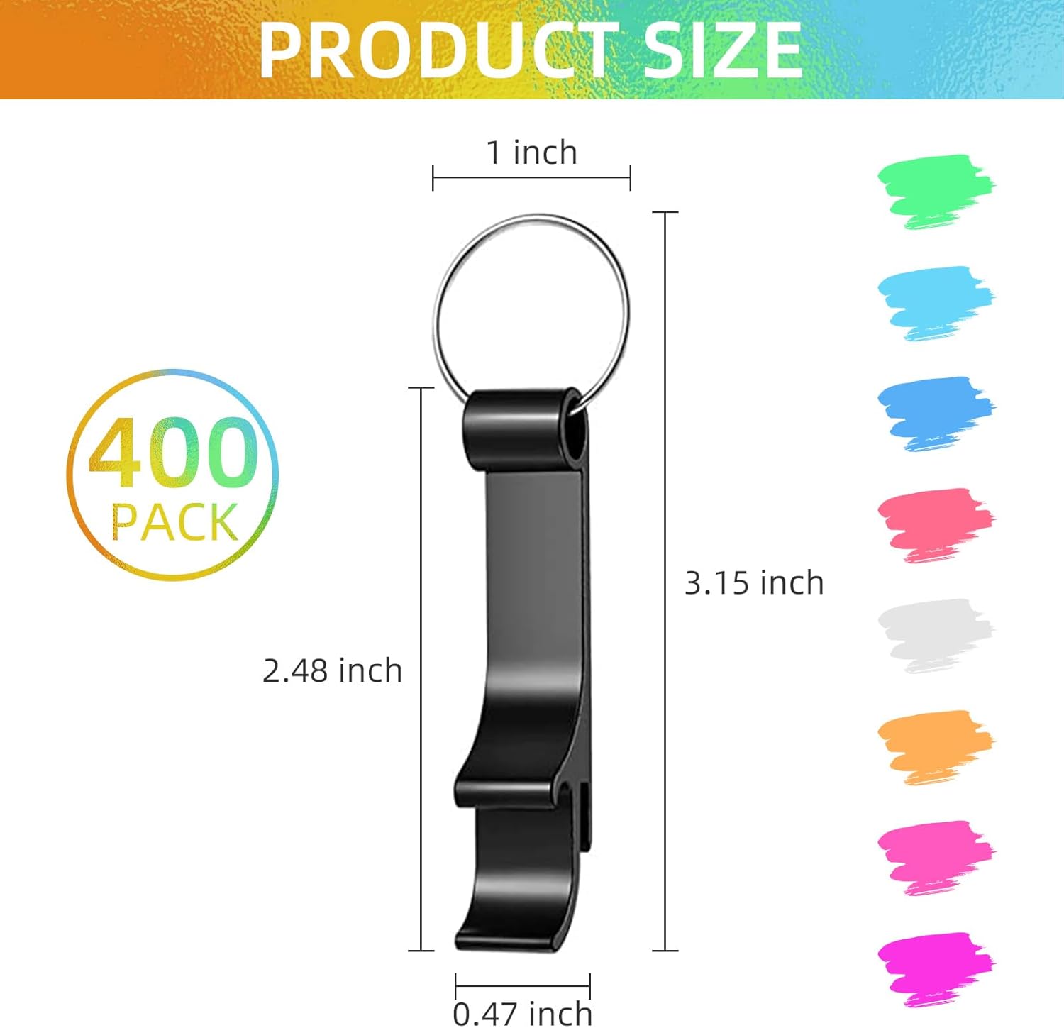 100 Pack Black Metal Bottle Opener Keychains, Tiny Beverage Opener Party Favor (Black, 100Pcs)