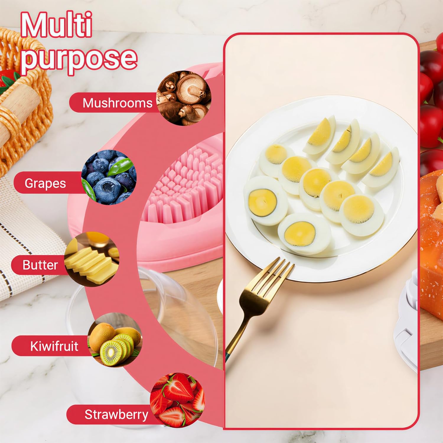 1 Pcs Heavy Duty Egg Slicer with 3 Cutting Modes, Stainless Steel Egg Cutter for Hard Boiled Eggs, Strawberry, Grape, Mushroom, Kitchen Dicer Tool, Send Goods From Local Warehouse