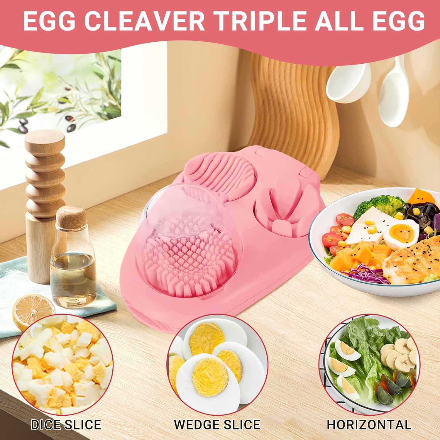 1 Pcs Heavy Duty Egg Slicer with 3 Cutting Modes, Stainless Steel Egg Cutter for Hard Boiled Eggs, Strawberry, Grape, Mushroom, Kitchen Dicer Tool, Send Goods From Local Warehouse
