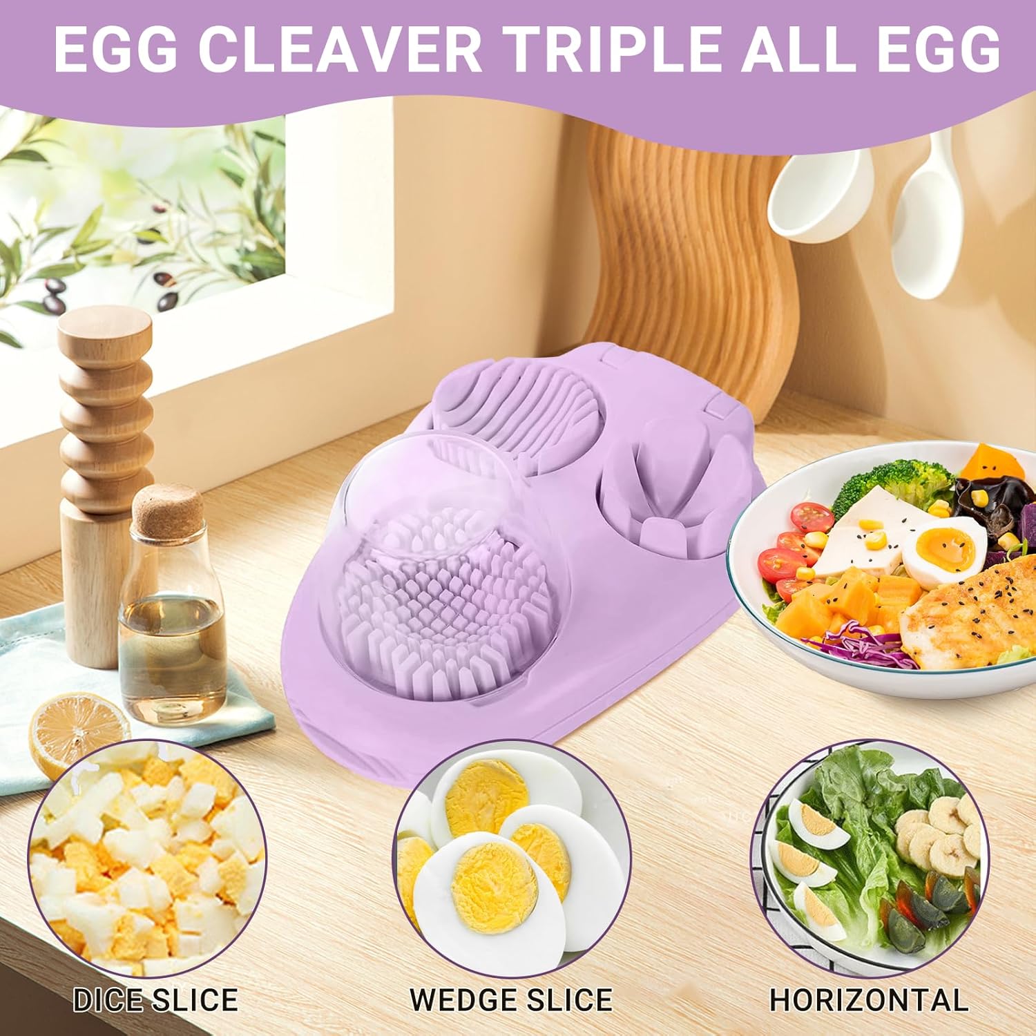 1 Pcs Heavy Duty Egg Slicer with 3 Cutting Modes, Stainless Steel Egg Cutter for Hard Boiled Eggs, Strawberry, Grape, Mushroom, Kitchen Dicer Tool, Send Goods From Local Warehouse