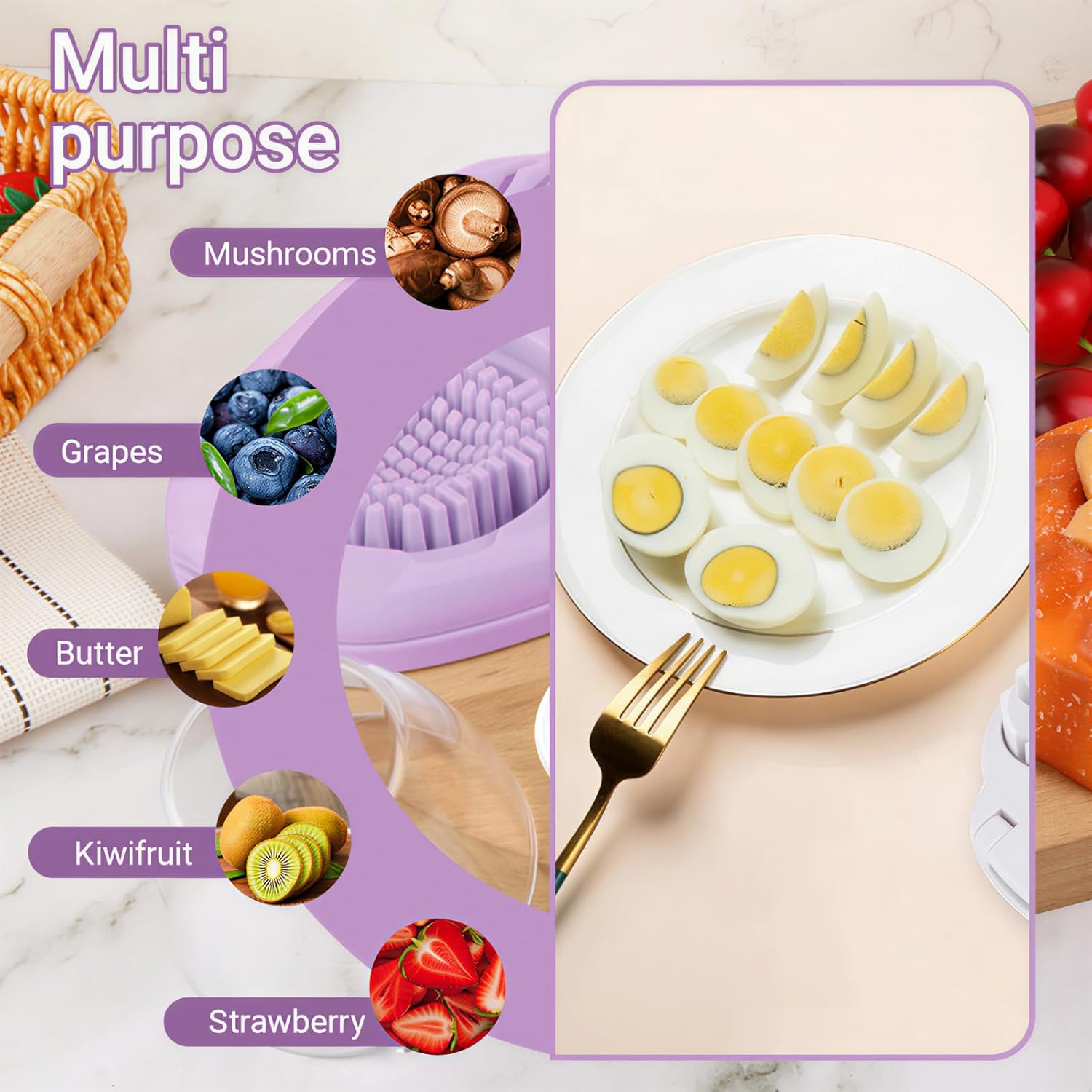1 Pcs Heavy Duty Egg Slicer with 3 Cutting Modes, Stainless Steel Egg Cutter for Hard Boiled Eggs, Strawberry, Grape, Mushroom, Kitchen Dicer Tool, Send Goods From Local Warehouse