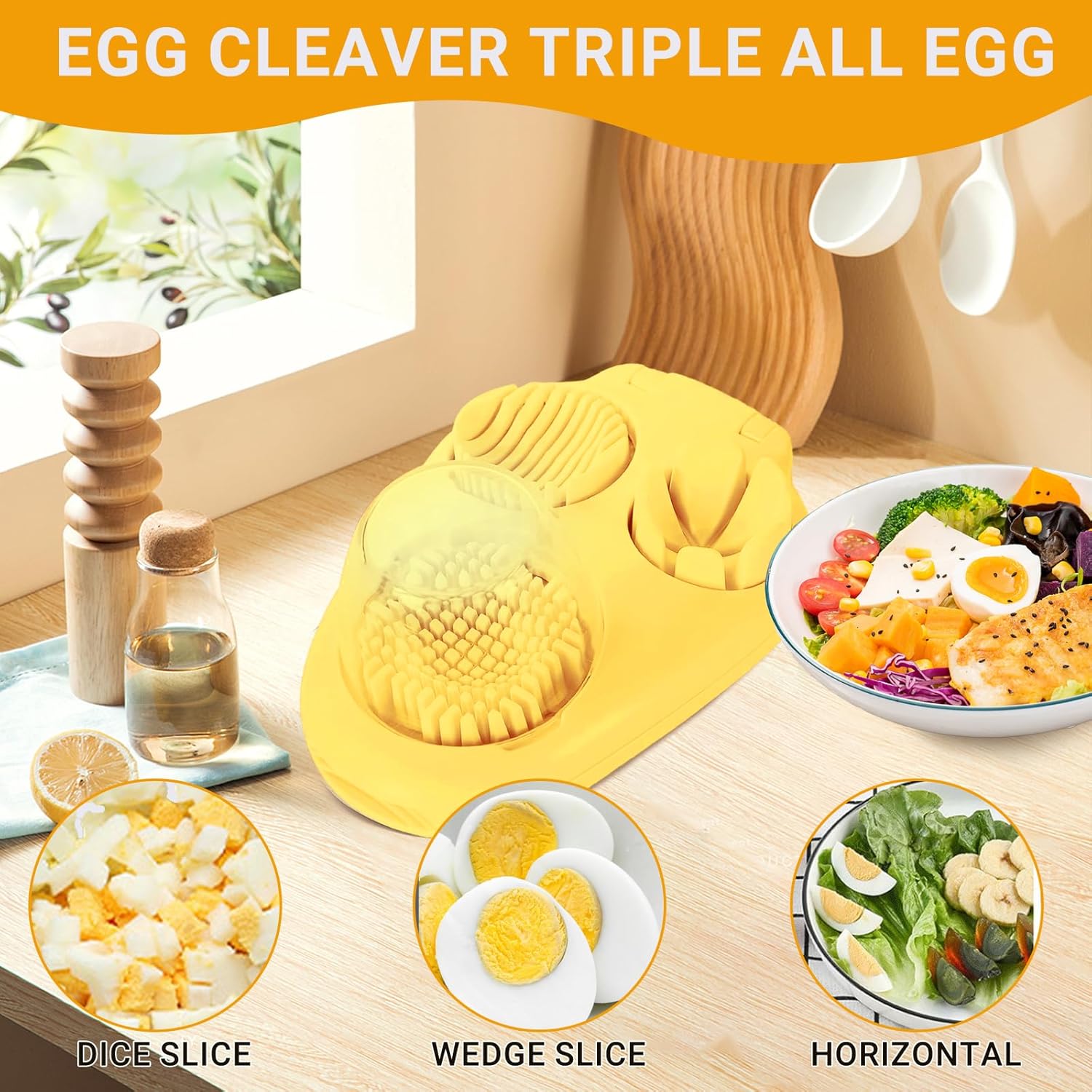 1 Pcs Heavy Duty Egg Slicer with 3 Cutting Modes, Stainless Steel Egg Cutter for Hard Boiled Eggs, Strawberry, Grape, Mushroom, Kitchen Dicer Tool, Send Goods From Local Warehouse