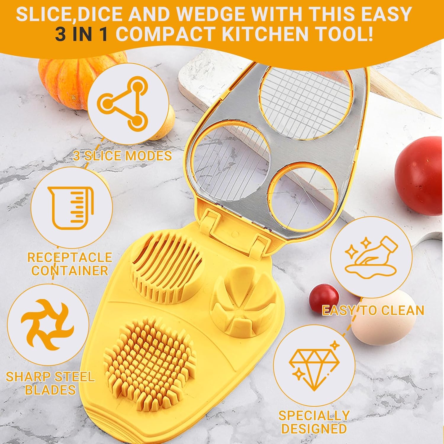 1 Pcs Heavy Duty Egg Slicer with 3 Cutting Modes, Stainless Steel Egg Cutter for Hard Boiled Eggs, Strawberry, Grape, Mushroom, Kitchen Dicer Tool, Send Goods From Local Warehouse