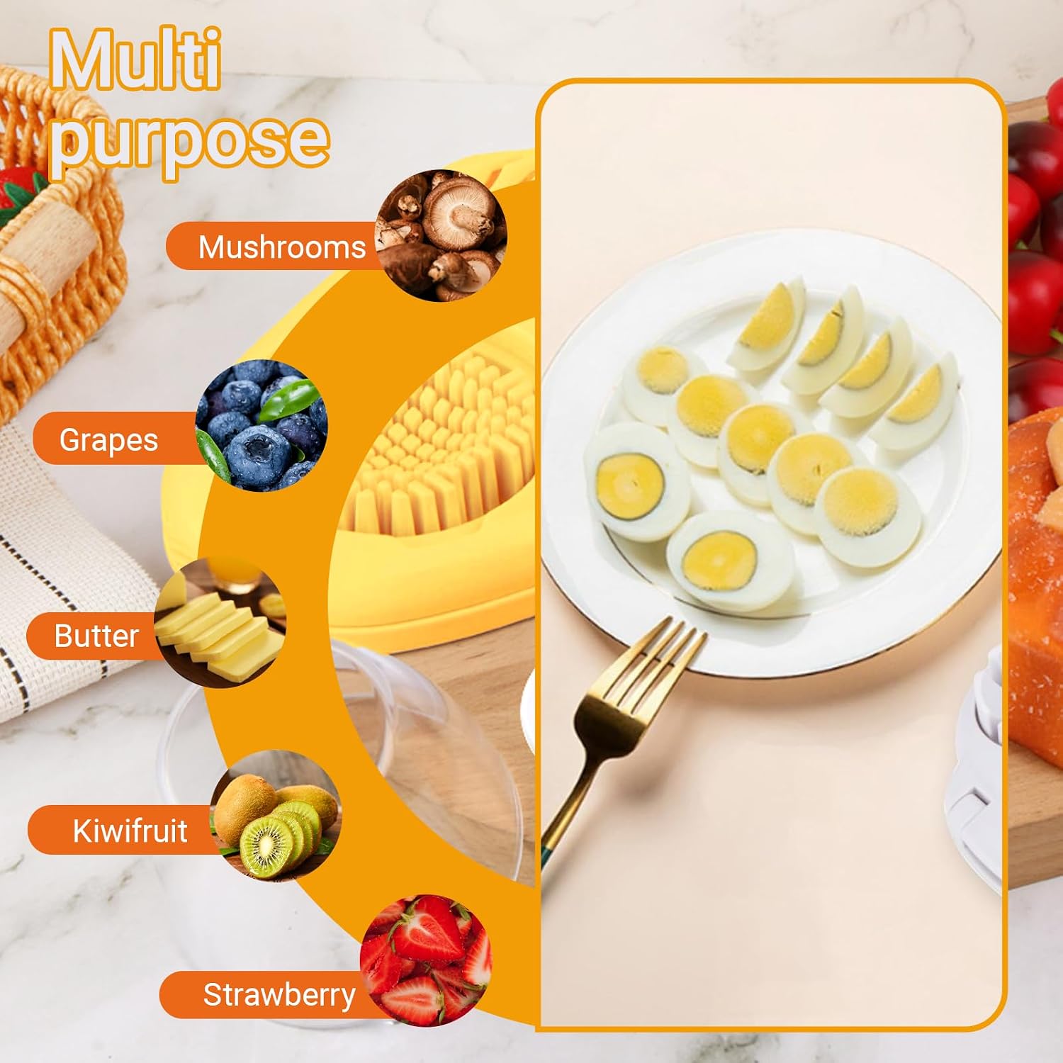 1 Pcs Heavy Duty Egg Slicer with 3 Cutting Modes, Stainless Steel Egg Cutter for Hard Boiled Eggs, Strawberry, Grape, Mushroom, Kitchen Dicer Tool, Send Goods From Local Warehouse