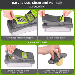 10-in-1 Vegetable Chopper – 6 Blade Veggie Chopper with Container, Food Dicer, Onion Cutter, Cheese Grater, Mandoline Slicer, Kitchen Gadgets & Home Essentials (Gray)
