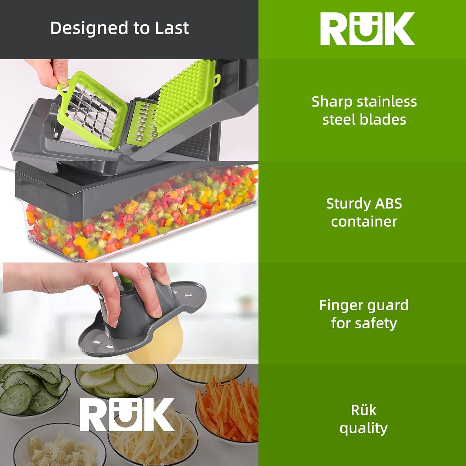 10-in-1 Vegetable Chopper – 6 Blade Veggie Chopper with Container, Food Dicer, Onion Cutter, Cheese Grater, Mandoline Slicer, Kitchen Gadgets & Home Essentials (Gray)