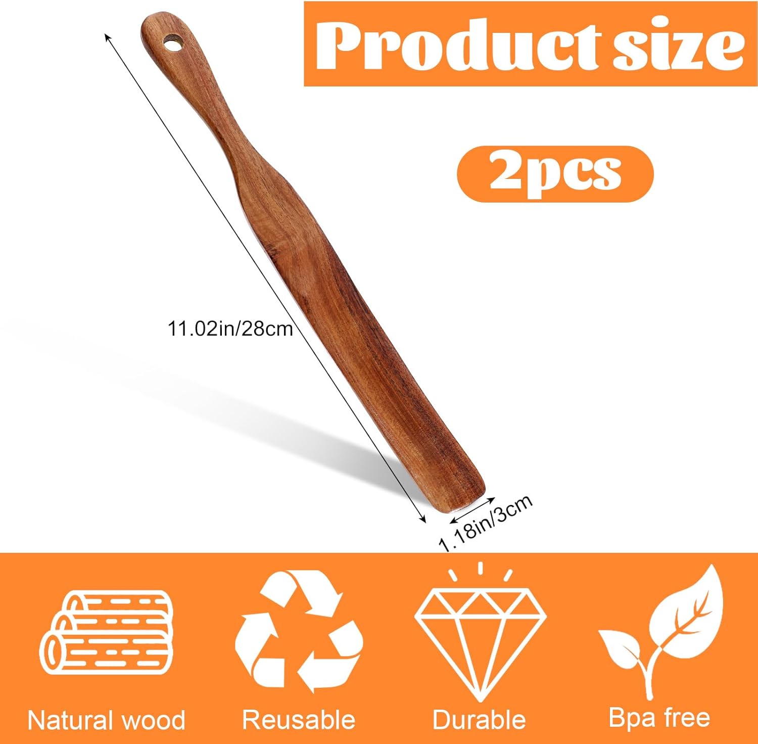 11Inch Skinny Wooden Spurtle Spatula Sourdough Mixer Bread Stirring Spatula Wood Utensil Tool Flat Stirring Stick Bread Spatulas for Dough Cooking Spreading Baking Whisking Mixing Jar Scraping