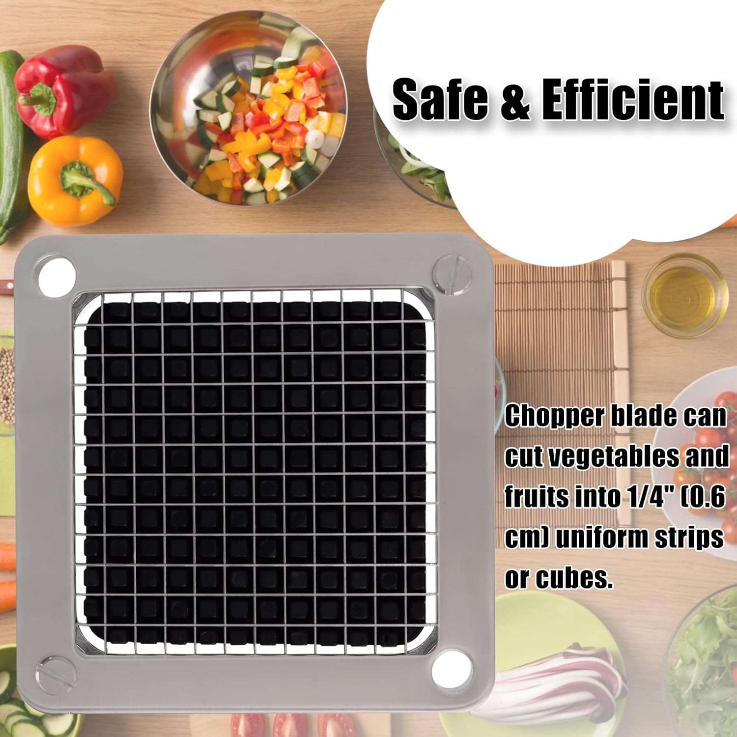 1/4" Replacement Dicer Chopper Blade with Pusher Block | Stainless Steel Commercial Vegetable Chopper Replacement Blade, Uniform Cuts for Onion Dicer Tomato Dicer French Fries Cutter