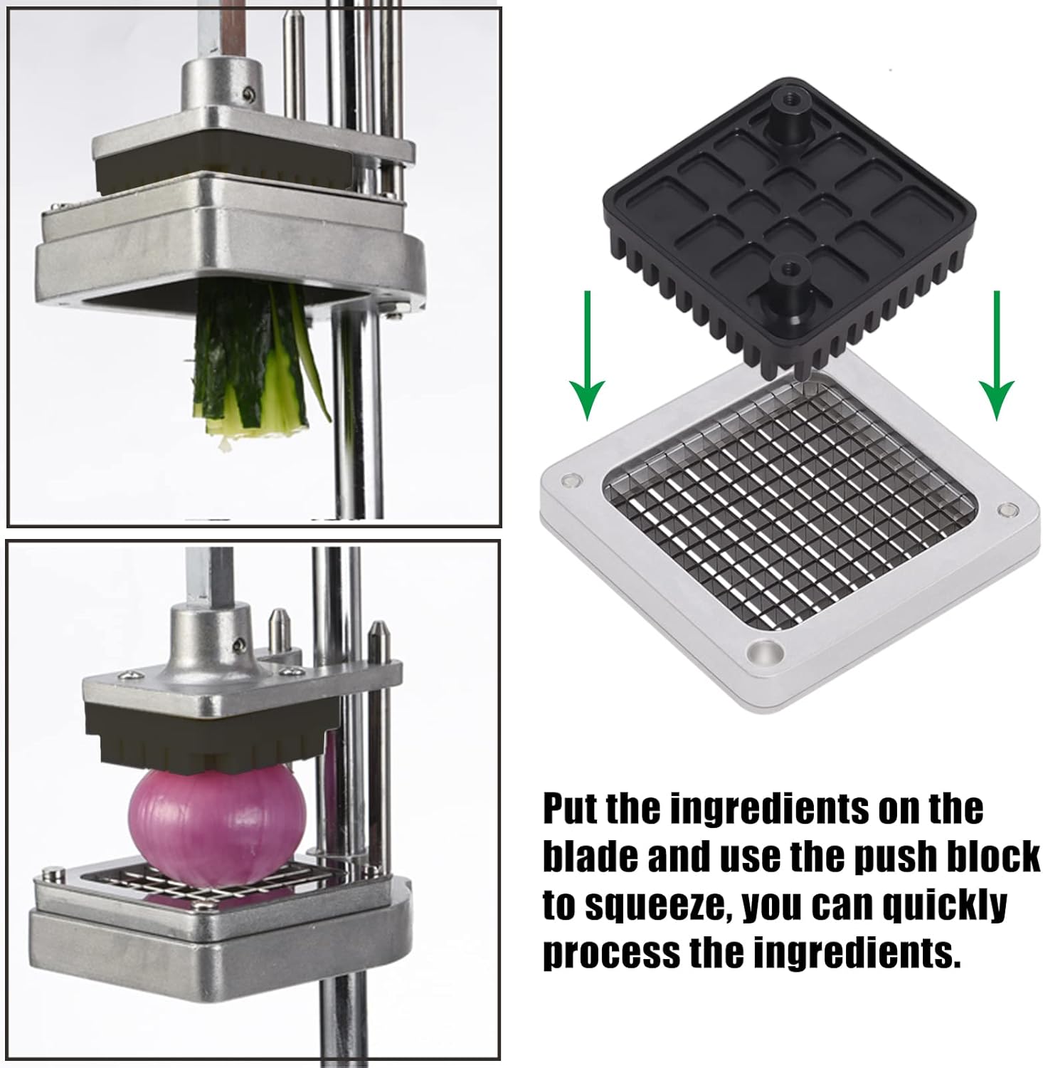 1/4" Replacement Dicer Chopper Blade with Pusher Block | Stainless Steel Commercial Vegetable Chopper Replacement Blade, Uniform Cuts for Onion Dicer Tomato Dicer French Fries Cutter