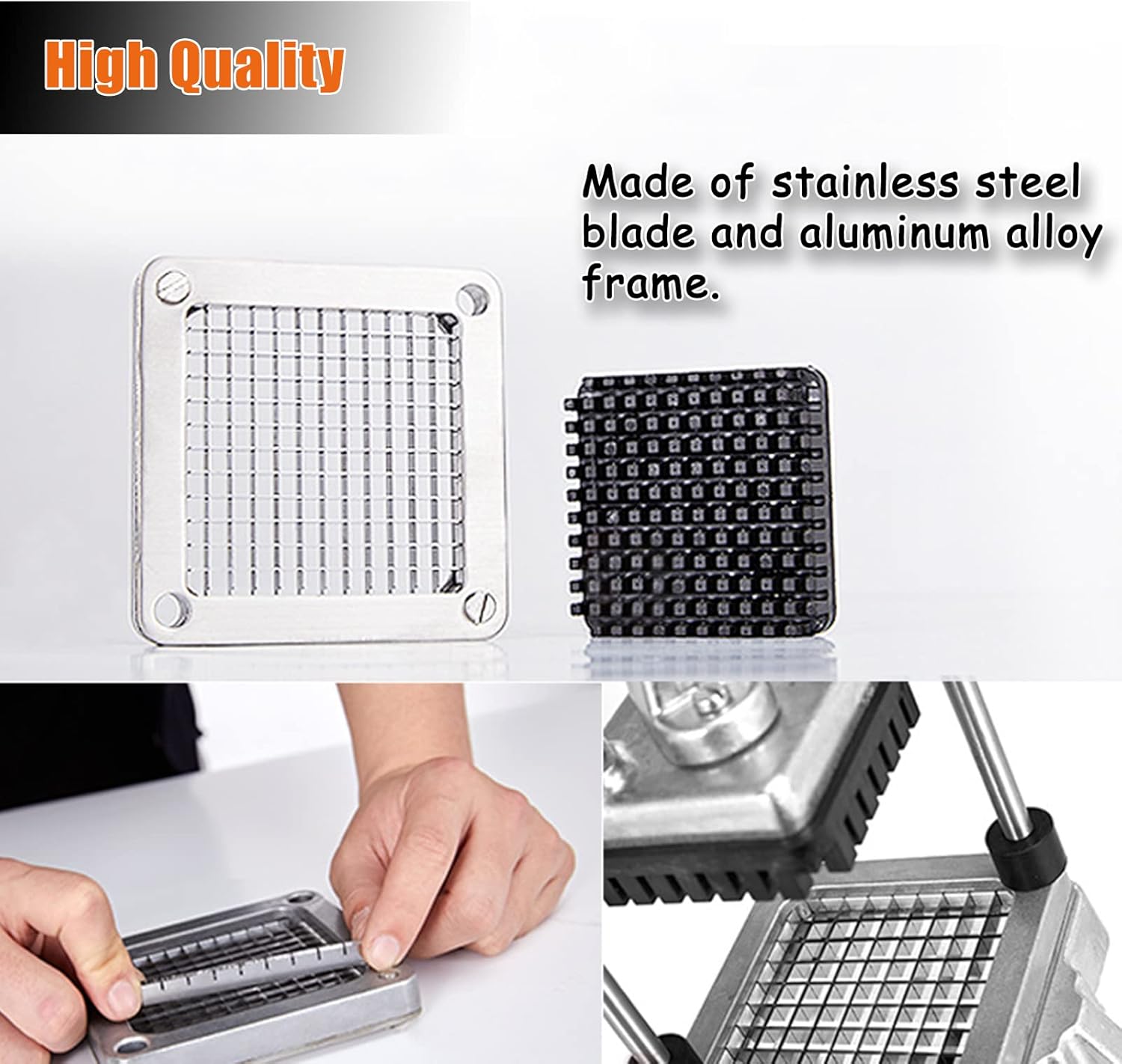 1/4" Replacement Dicer Chopper Blade with Pusher Block | Stainless Steel Commercial Vegetable Chopper Replacement Blade, Uniform Cuts for Onion Dicer Tomato Dicer French Fries Cutter