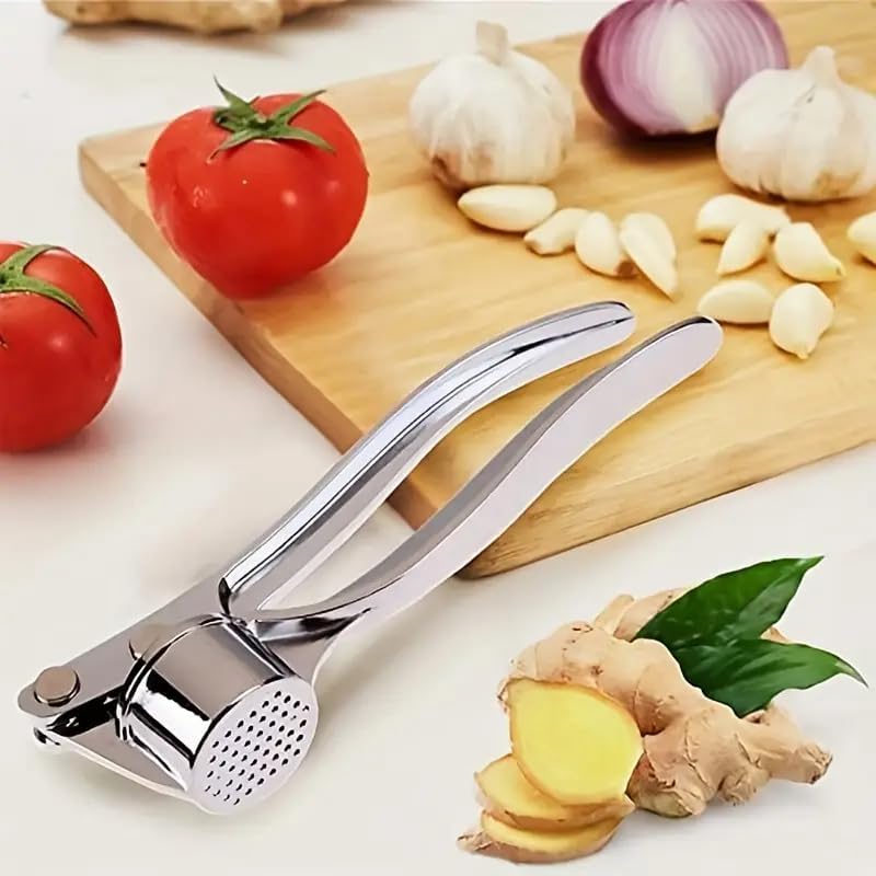 1 Piece Metal Garlic Press, Manual Ginger Crusher, Multi-Functional Kitchen Tool