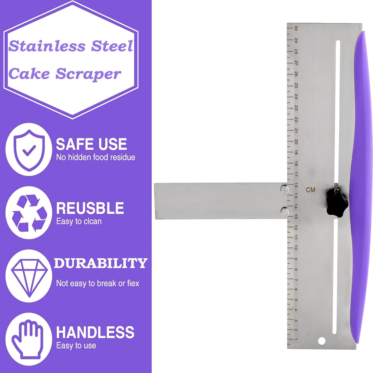 12 Inch Stainless Steel Cake Scraper,Cake Scraper Smoother,Adjustable Kitchen Frosting Spatula Cake Leveler Tool,Cake Bench Scraper for Mousse,Cheese,Cream Cake Decorating Tools