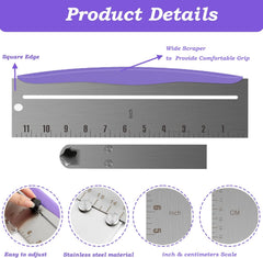 12 Inch Stainless Steel Cake Scraper,Cake Scraper Smoother,Adjustable Kitchen Frosting Spatula Cake Leveler Tool,Cake Bench Scraper for Mousse,Cheese,Cream Cake Decorating Tools