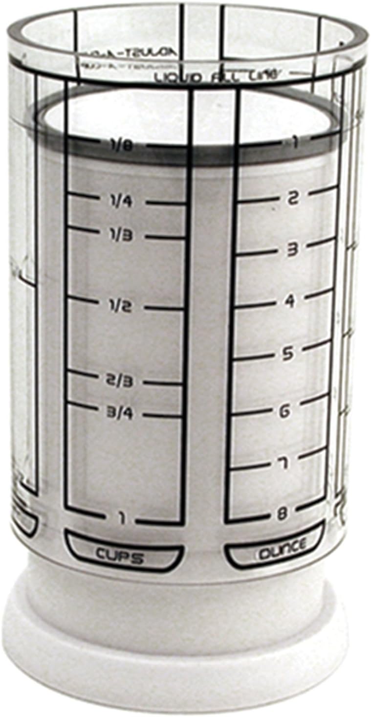 1 Cup Adjust-A-Cup, Plastic, White | Plunger Measuring Cup | Measures Between 1/8 Cup to 1 Cup | Includes Conversions | Kitchen Gadget | Measures Solids & Liquids