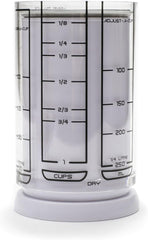 1 Cup Adjust-A-Cup, Plastic, White | Plunger Measuring Cup | Measures Between 1/8 Cup to 1 Cup | Includes Conversions | Kitchen Gadget | Measures Solids & Liquids