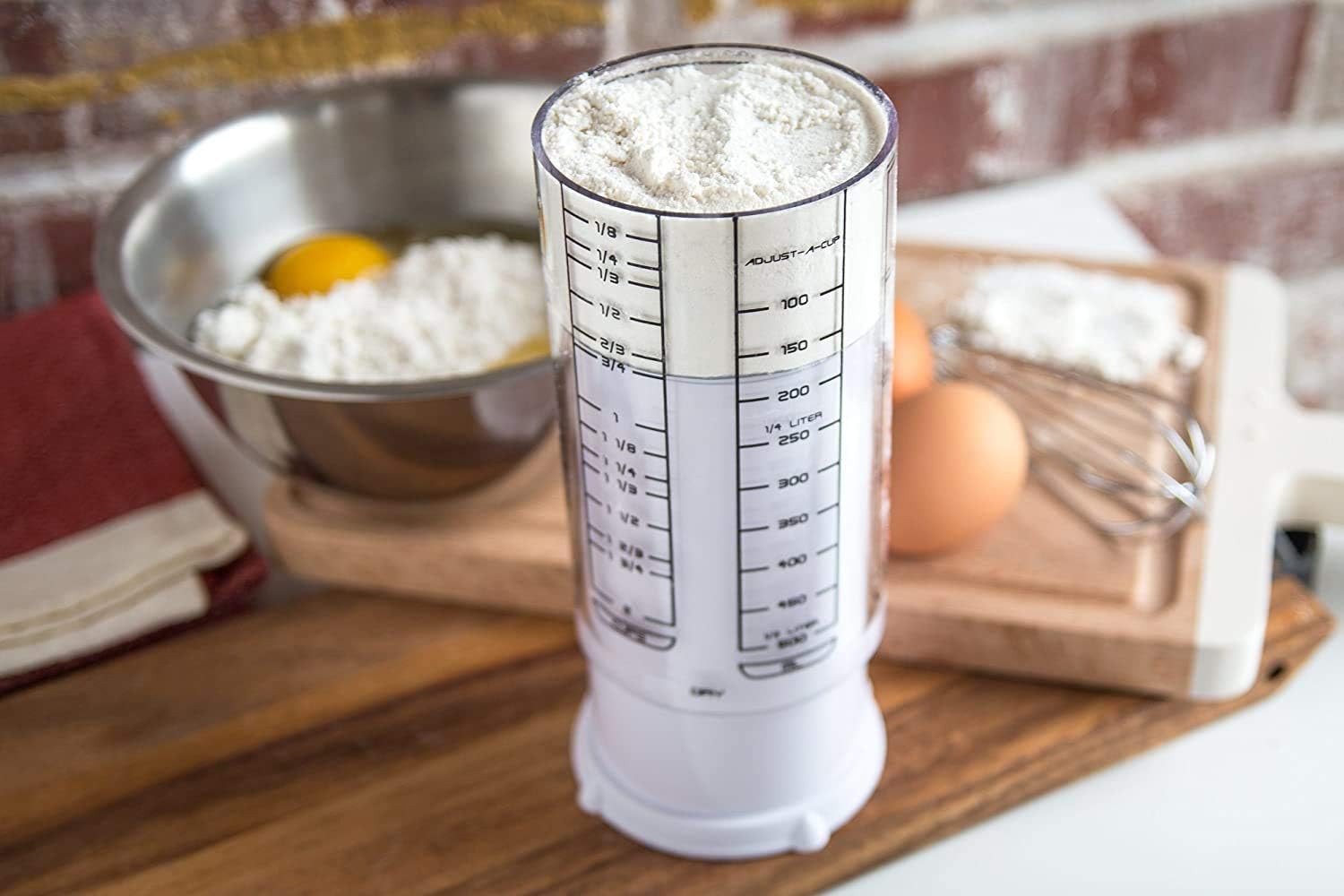 1 Cup Adjust-A-Cup, Plastic, White | Plunger Measuring Cup | Measures Between 1/8 Cup to 1 Cup | Includes Conversions | Kitchen Gadget | Measures Solids & Liquids