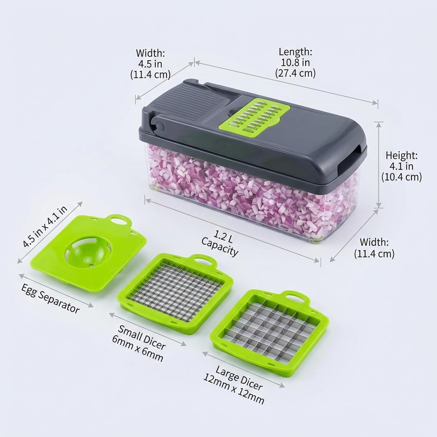 14-in-1 Vegetable Chopper and Onion Slicer, Gray | Mandolin Slicer with Container, Multi-Functional Food Dicer, Stainless Steel Blades