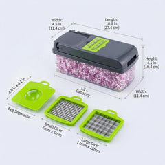 14-in-1 Vegetable Chopper and Onion Slicer, Gray | Mandolin Slicer with Container, Multi-Functional Food Dicer, Stainless Steel Blades