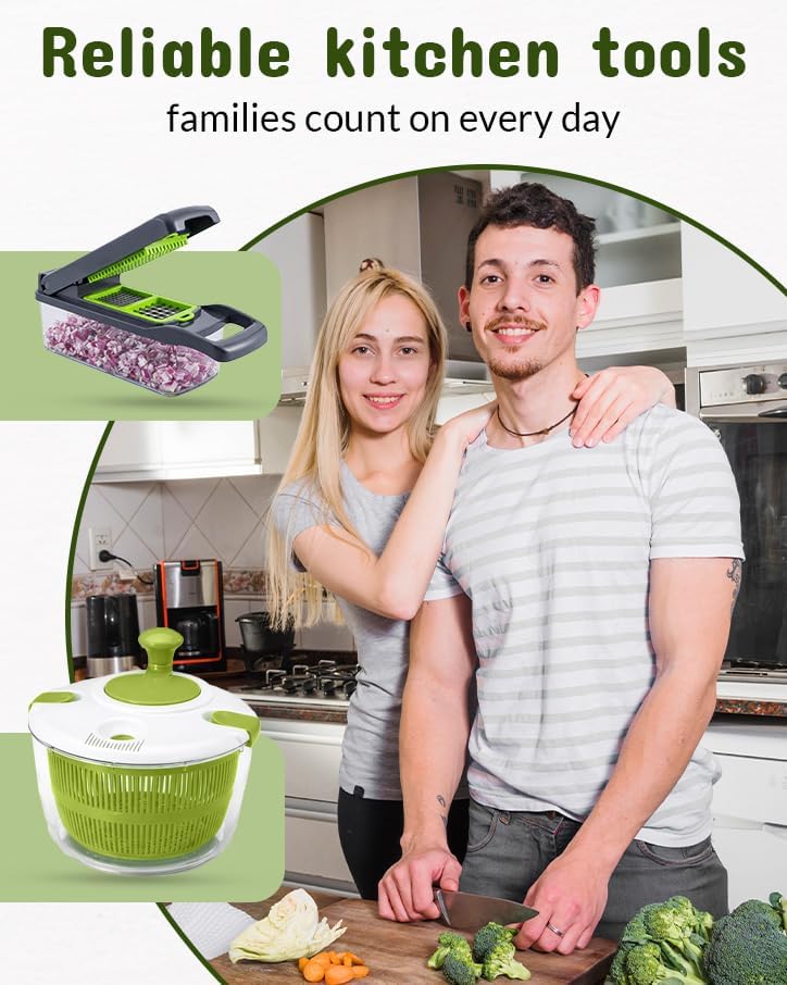14-in-1 Vegetable Chopper and Onion Slicer, Gray | Mandolin Slicer with Container, Multi-Functional Food Dicer, Stainless Steel Blades