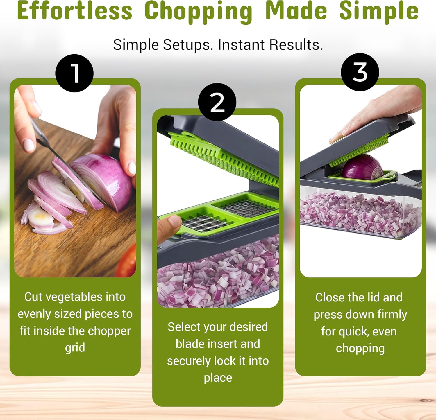 14-in-1 Vegetable Chopper and Onion Slicer, Gray | Mandolin Slicer with Container, Multi-Functional Food Dicer, Stainless Steel Blades