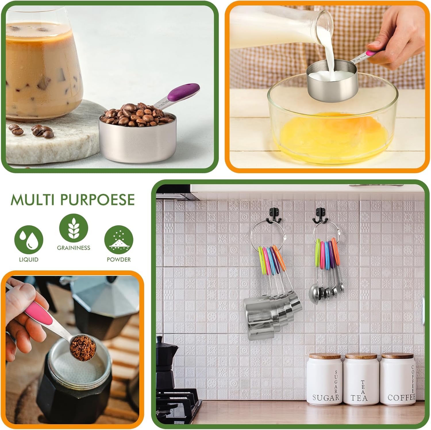 10-Pack Measuring Cups &Spoons Set, Kitchen Gadagets Cooking Baking, Measuring Spoons, Heavy Duty & Dishwasher Safe for Dry and Liquid Ingredients, Multicolor