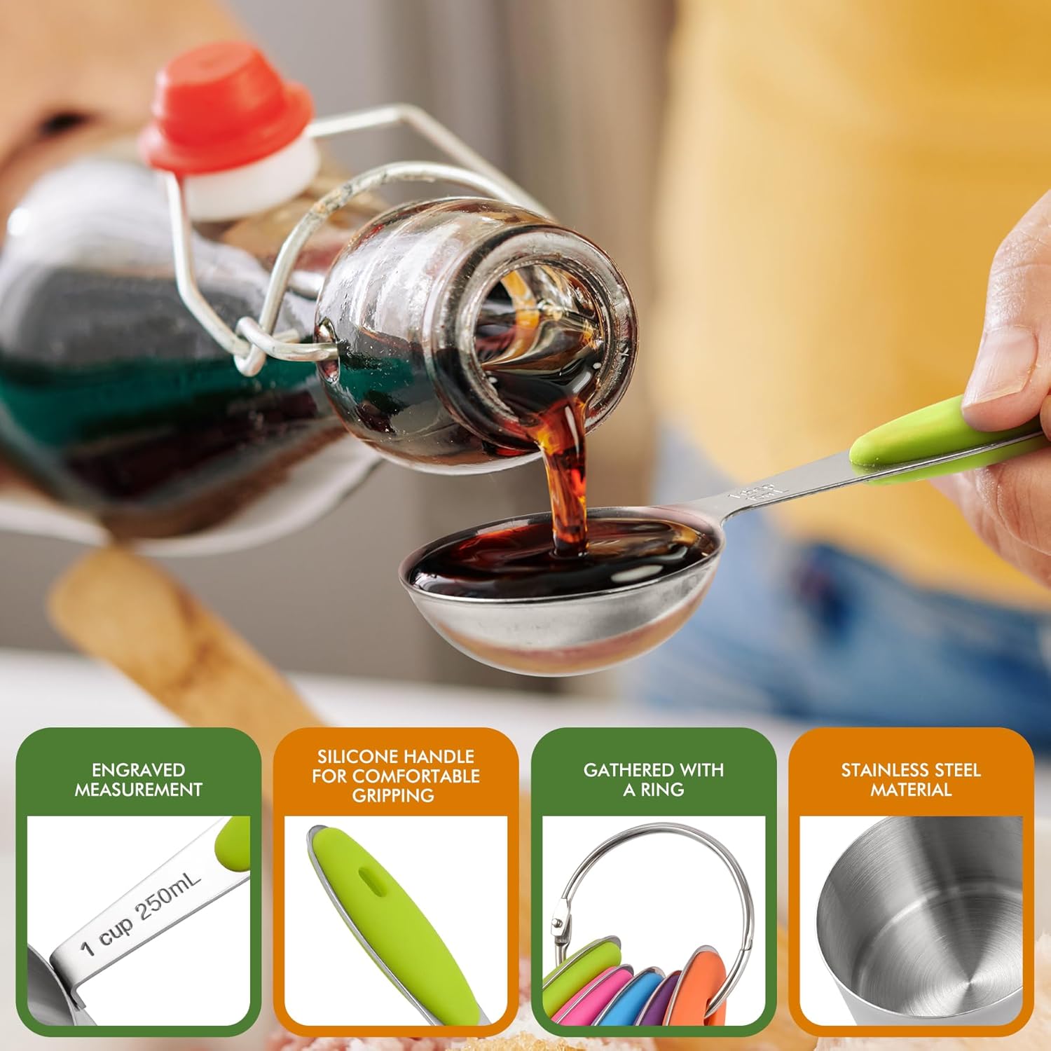 10-Pack Measuring Cups &Spoons Set, Kitchen Gadagets Cooking Baking, Measuring Spoons, Heavy Duty & Dishwasher Safe for Dry and Liquid Ingredients, Multicolor