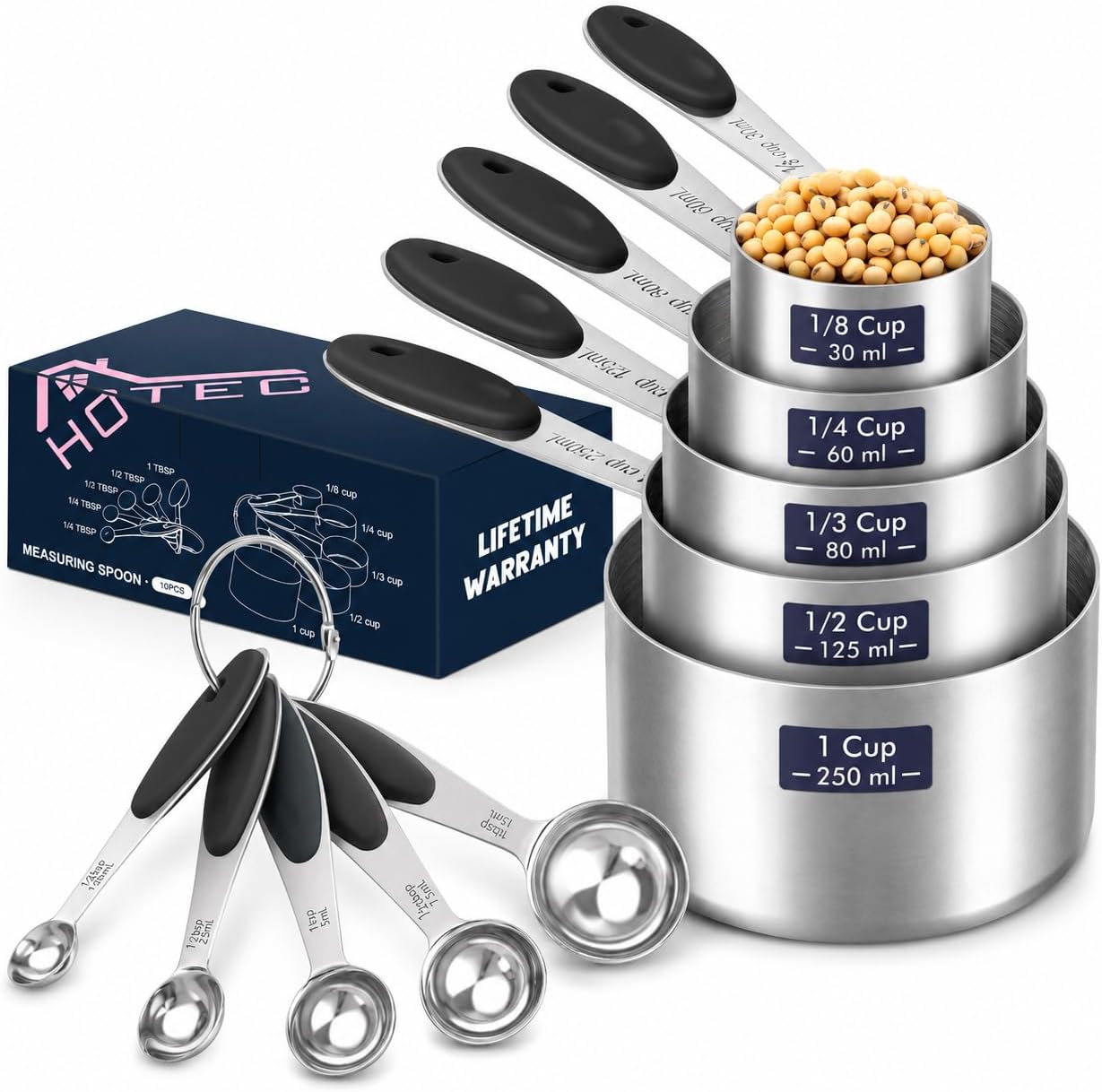 10-Pack Measuring Cups &Spoons Set, Kitchen Gadagets Cooking Baking, Measuring Spoons, Heavy Duty & Dishwasher Safe for Dry and Liquid Ingredients, Multicolor