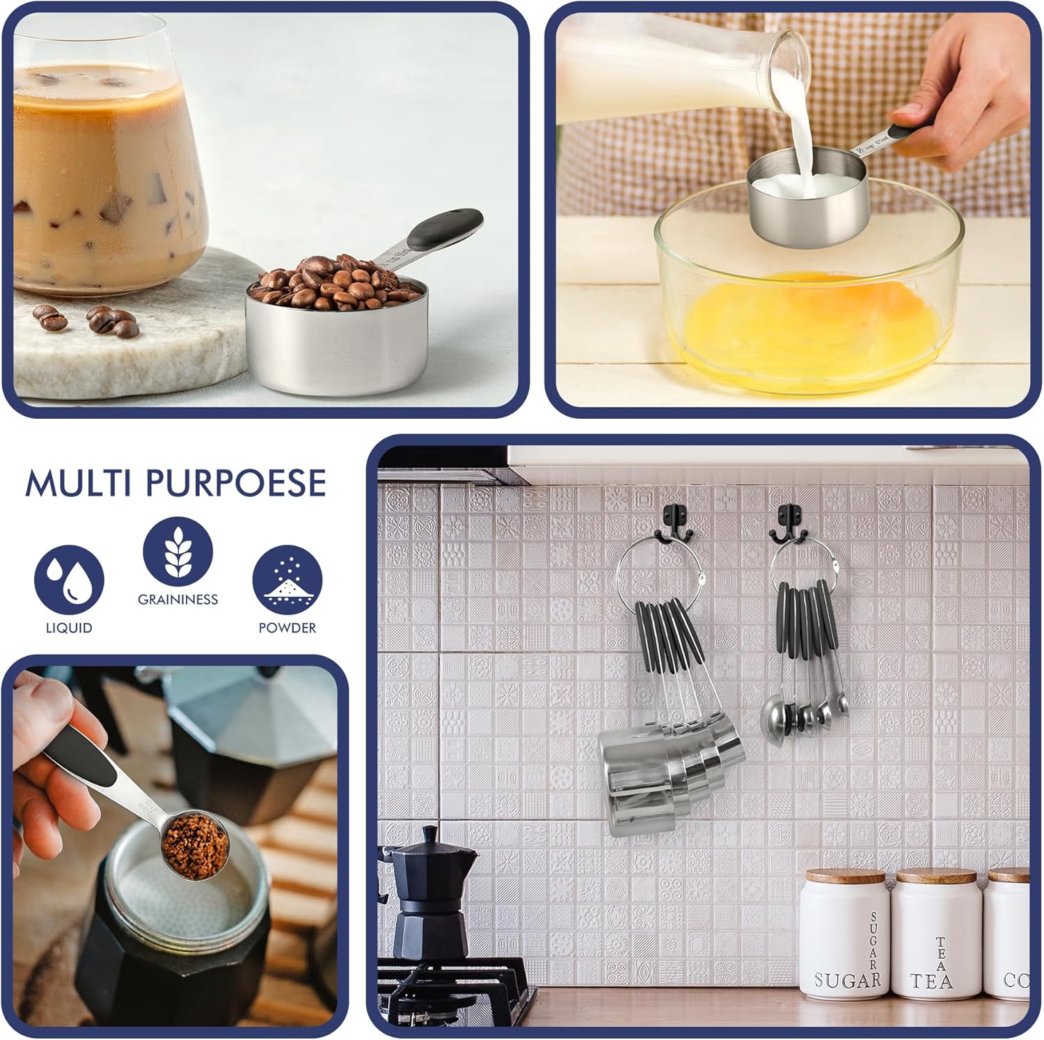 10-Pack Measuring Cups &Spoons Set, Kitchen Gadagets Cooking Baking, Measuring Spoons, Heavy Duty & Dishwasher Safe for Dry and Liquid Ingredients, Multicolor