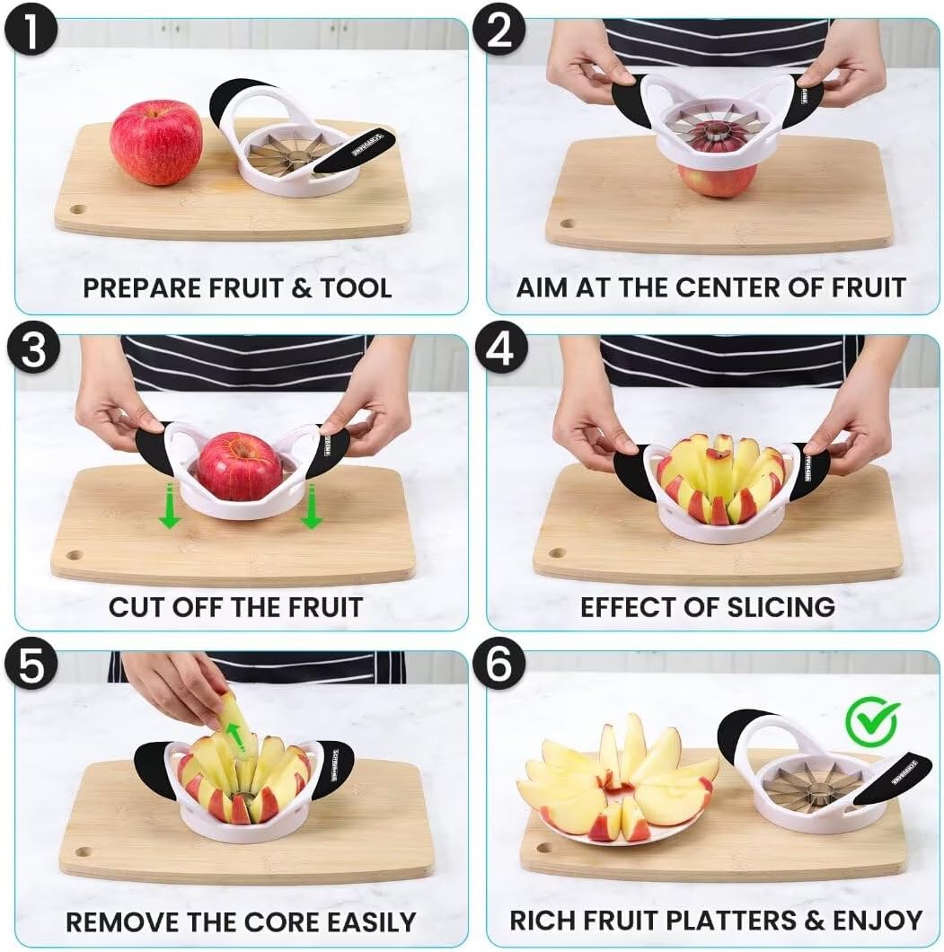 12-Blade Apple Slicer and Corer - 4.72 Inch Sharp Stainless Steel Apple Cutter - Professional Apple Divider Tool for Quick Slices - Easy to Use & Clean - Slice Fruits with Ease - Black