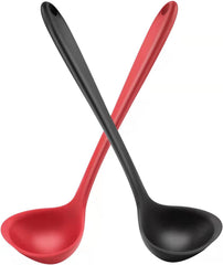 12" Silicone Ladle Spoon Set of 2, Long handle soup spoons Seamless & Nonstick, Heat resistant 600 °F Kitchen Soup Ladles for Cooking.