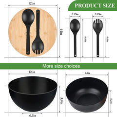 12" Salad Bowls, Bamboo Fiber Salad Bowl with Lid, 7.7Qt Extra Large Mixing Bowls with Servers for Kitchen, Salad Serving Bowl Set with Utensils for Salad, Pasta, Fruits, Vegetables and Dessert