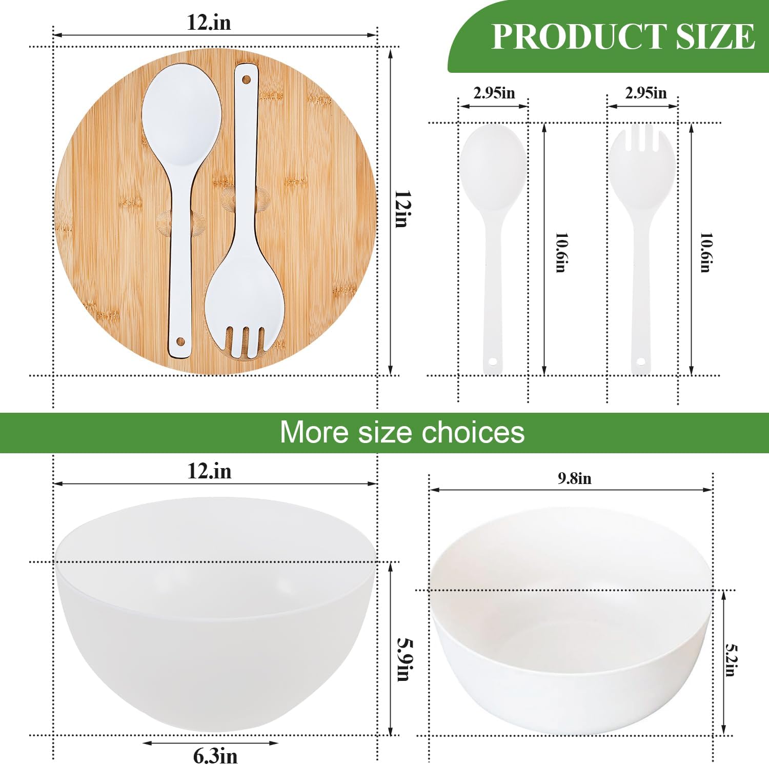 12" Salad Bowls, Bamboo Fiber Salad Bowl with Lid, 7.7Qt Extra Large Mixing Bowls with Servers for Kitchen, Salad Serving Bowl Set with Utensils for Salad, Pasta, Fruits, Vegetables and Dessert