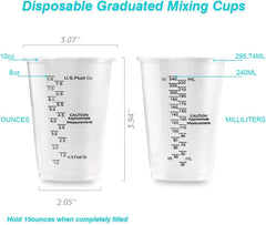 100pcs 8oz Graduated Clear Plastic Measuring Cups with 100pcs Wooden Stirring Sticks for Mixing Paint, Pigments, Epoxy Resins, Resins