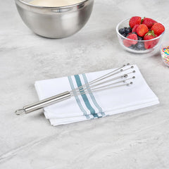 10.5 in Stainless Steel Ball Whisk - German Standard Egg Beater with Ergonomic Handle, Dishwasher Safe - Manual Mixer Cooking Whisk for Baking, Stirring, Sauces, Beating
