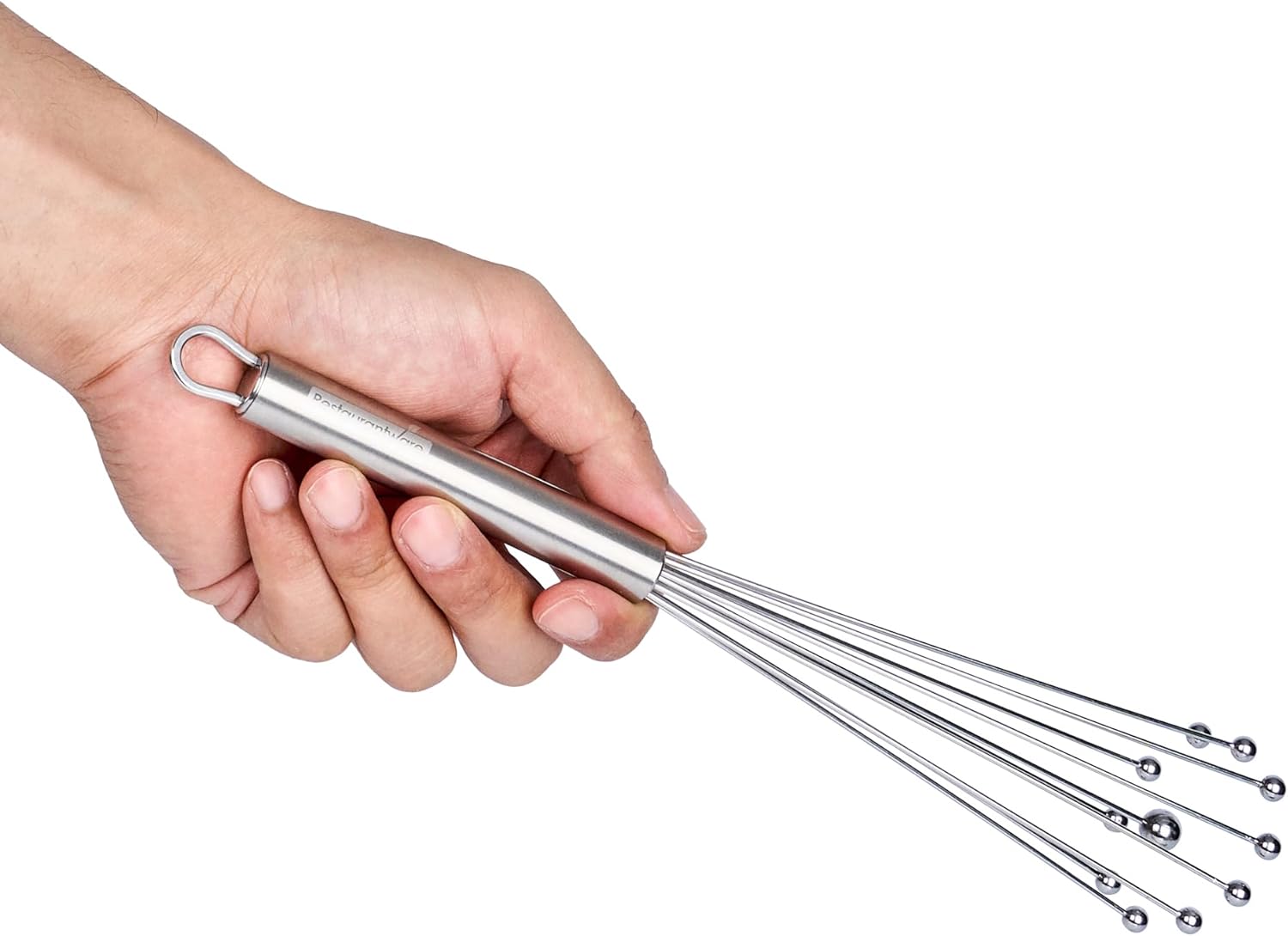 10.5 in Stainless Steel Ball Whisk - German Standard Egg Beater with Ergonomic Handle, Dishwasher Safe - Manual Mixer Cooking Whisk for Baking, Stirring, Sauces, Beating