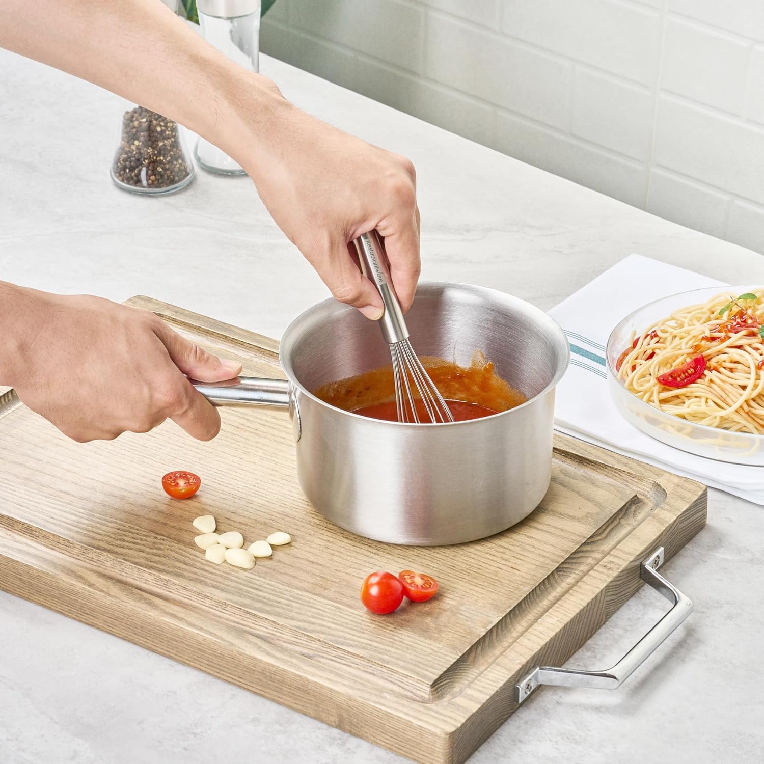 10.5 in Stainless Steel Ball Whisk - German Standard Egg Beater with Ergonomic Handle, Dishwasher Safe - Manual Mixer Cooking Whisk for Baking, Stirring, Sauces, Beating