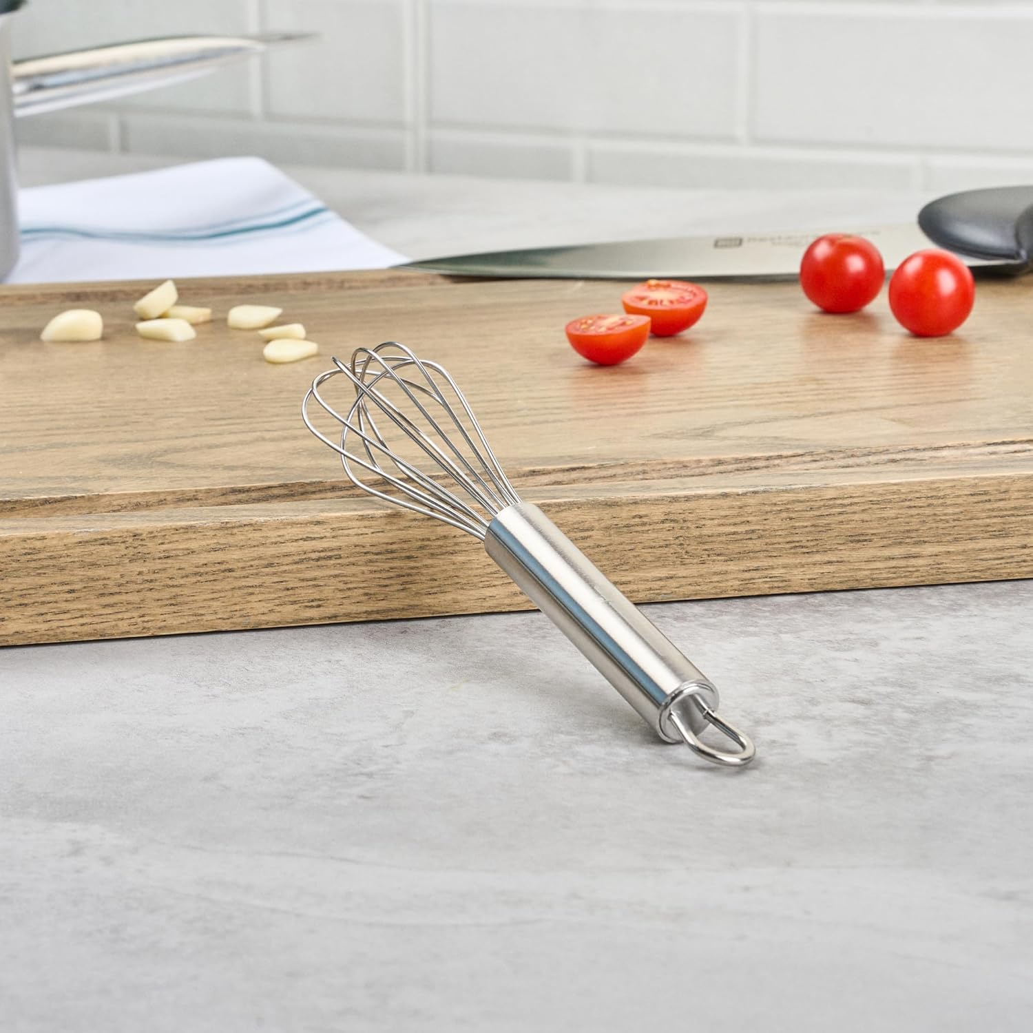 10.5 in Stainless Steel Ball Whisk - German Standard Egg Beater with Ergonomic Handle, Dishwasher Safe - Manual Mixer Cooking Whisk for Baking, Stirring, Sauces, Beating