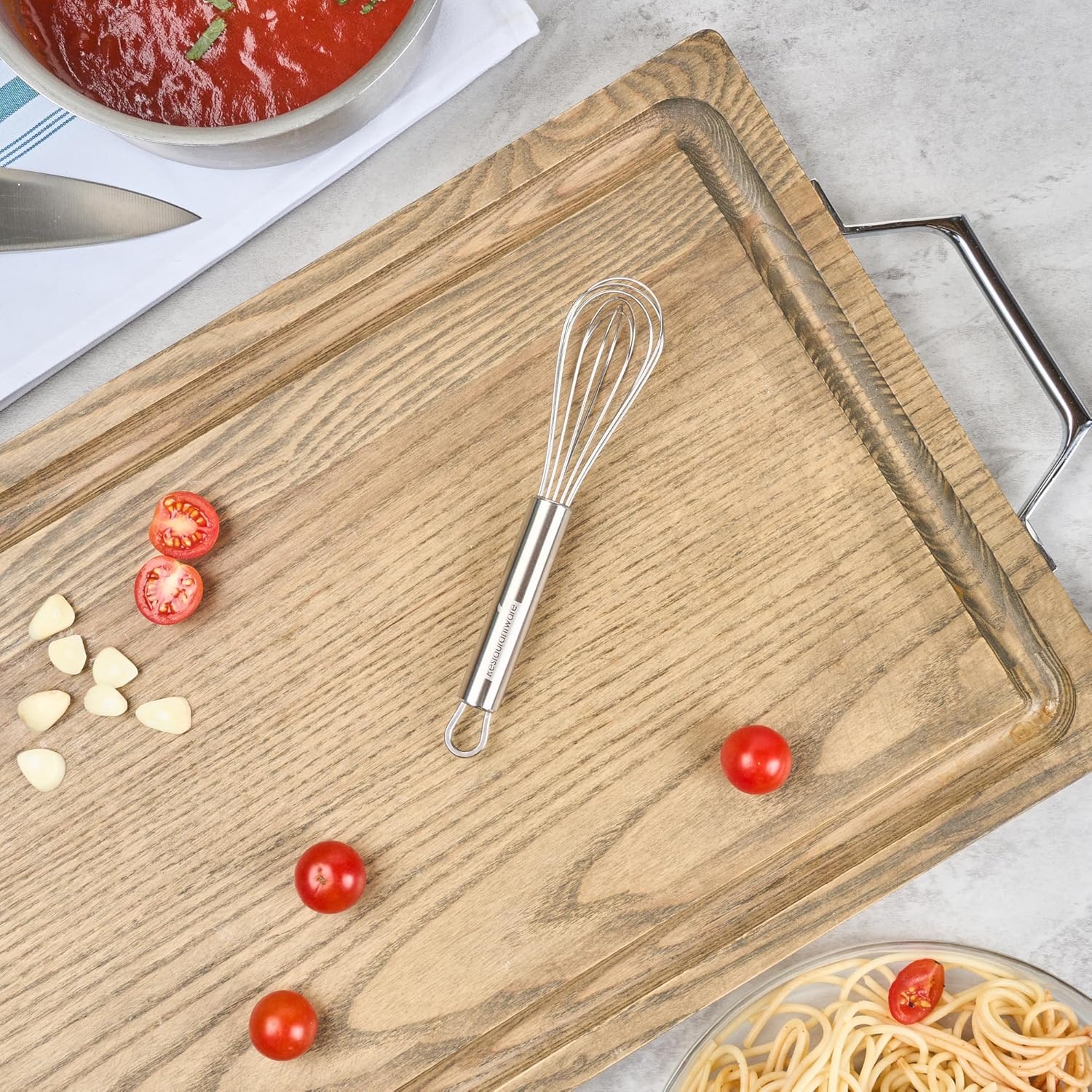 10.5 in Stainless Steel Ball Whisk - German Standard Egg Beater with Ergonomic Handle, Dishwasher Safe - Manual Mixer Cooking Whisk for Baking, Stirring, Sauces, Beating