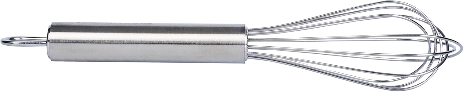 10.5 in Stainless Steel Ball Whisk - German Standard Egg Beater with Ergonomic Handle, Dishwasher Safe - Manual Mixer Cooking Whisk for Baking, Stirring, Sauces, Beating