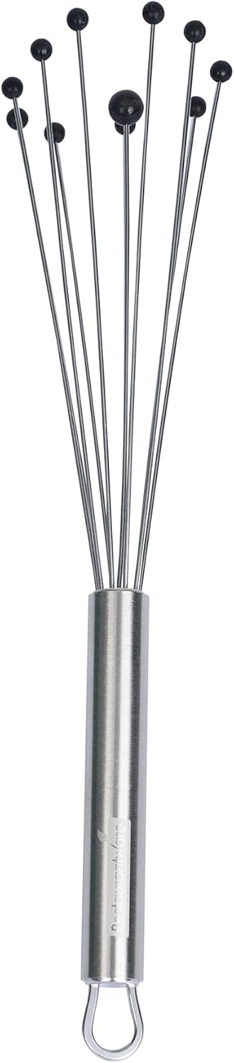 10.5 in Stainless Steel Ball Whisk - German Standard Egg Beater with Ergonomic Handle, Dishwasher Safe - Manual Mixer Cooking Whisk for Baking, Stirring, Sauces, Beating