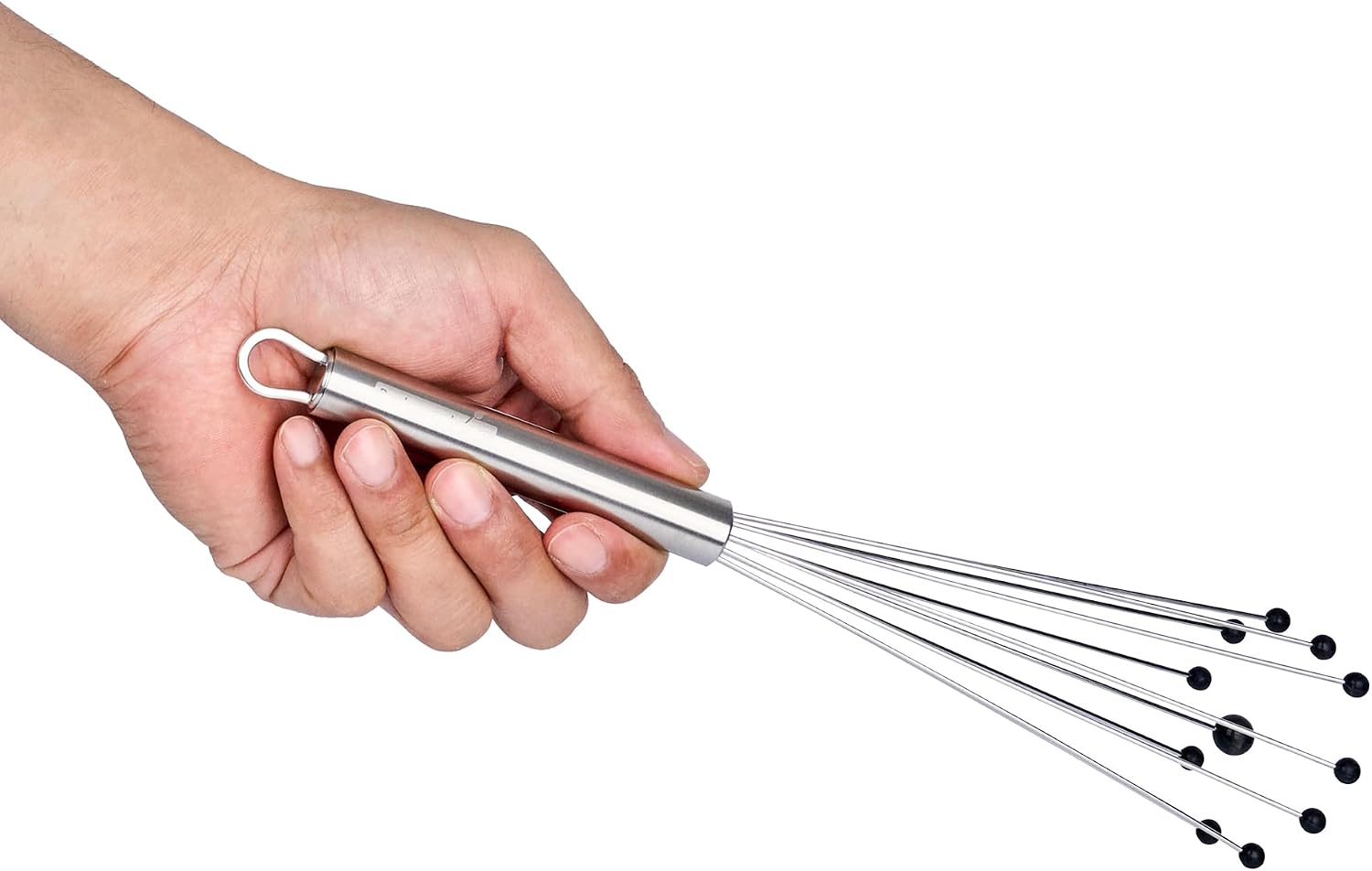 10.5 in Stainless Steel Ball Whisk - German Standard Egg Beater with Ergonomic Handle, Dishwasher Safe - Manual Mixer Cooking Whisk for Baking, Stirring, Sauces, Beating