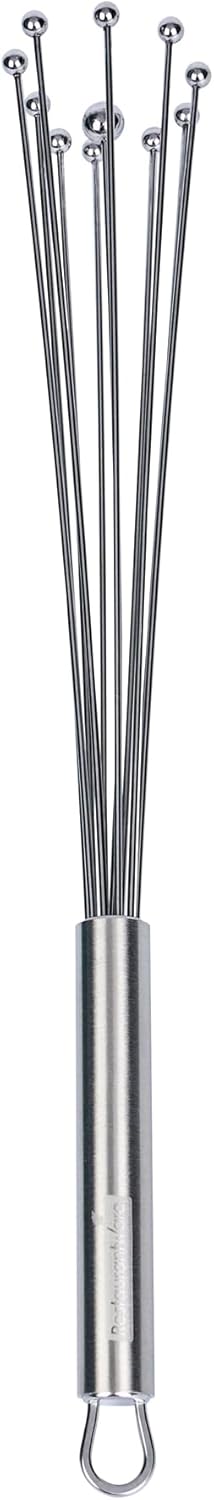 10.5 in Stainless Steel Ball Whisk - German Standard Egg Beater with Ergonomic Handle, Dishwasher Safe - Manual Mixer Cooking Whisk for Baking, Stirring, Sauces, Beating