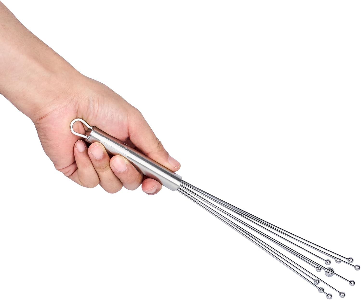 10.5 in Stainless Steel Ball Whisk - German Standard Egg Beater with Ergonomic Handle, Dishwasher Safe - Manual Mixer Cooking Whisk for Baking, Stirring, Sauces, Beating