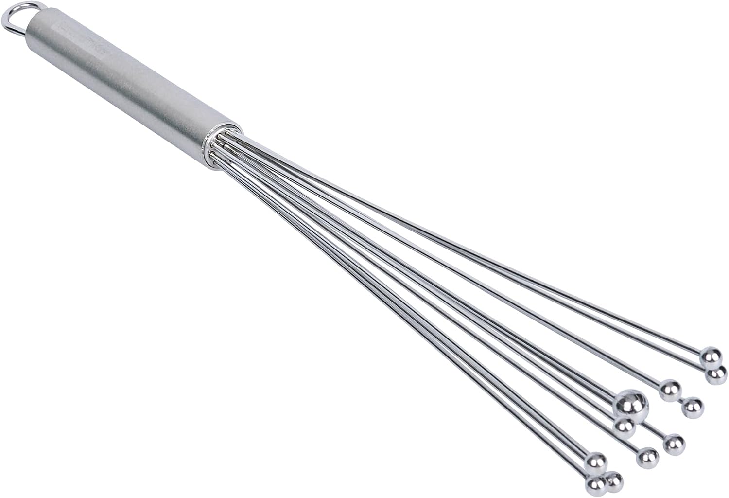 10.5 in Stainless Steel Ball Whisk - German Standard Egg Beater with Ergonomic Handle, Dishwasher Safe - Manual Mixer Cooking Whisk for Baking, Stirring, Sauces, Beating