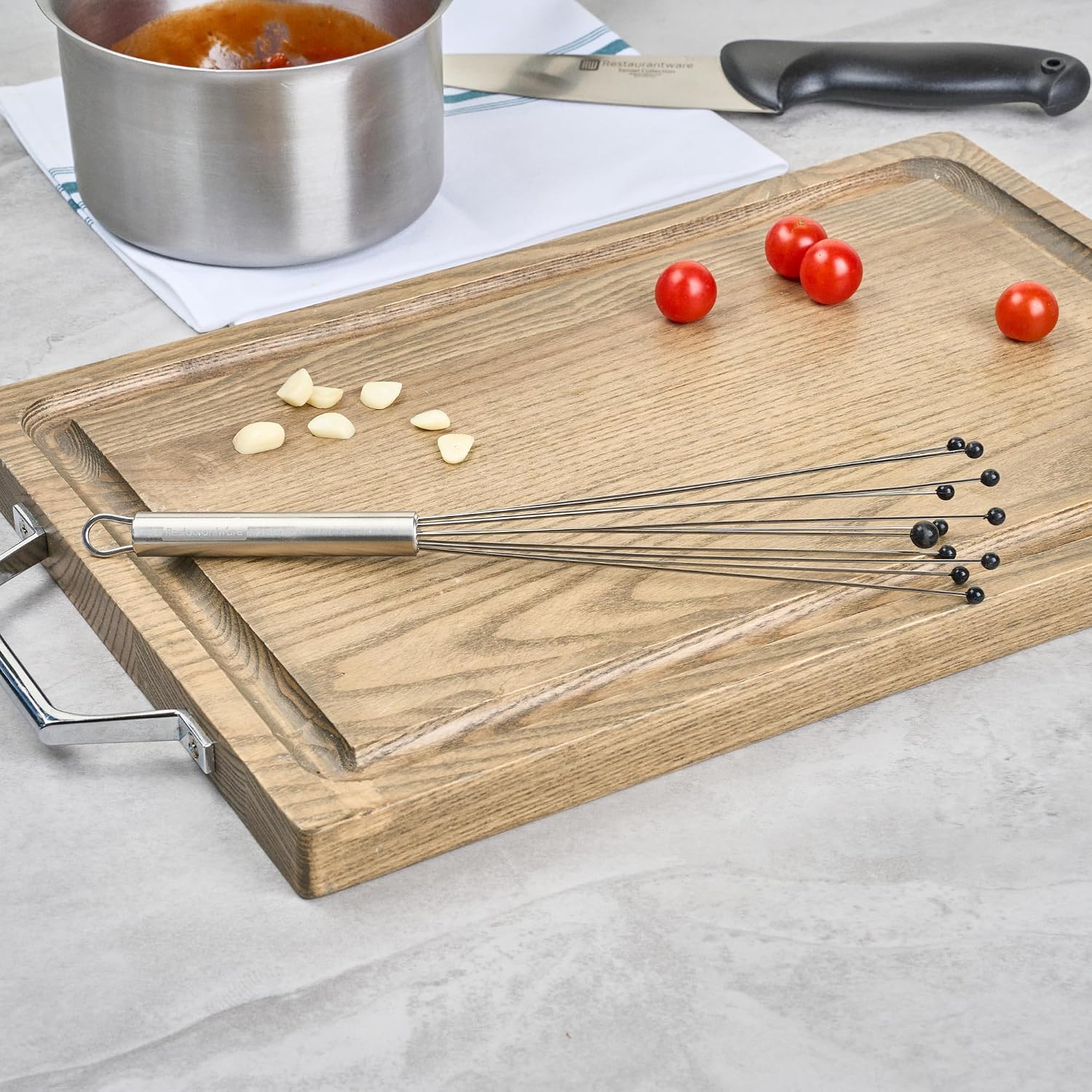 10.5 in Stainless Steel Ball Whisk - German Standard Egg Beater with Ergonomic Handle, Dishwasher Safe - Manual Mixer Cooking Whisk for Baking, Stirring, Sauces, Beating