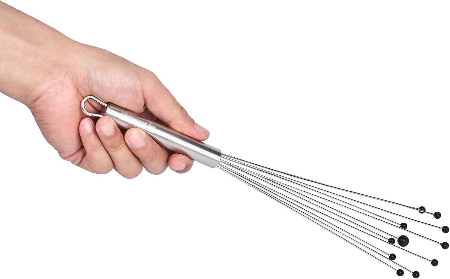 10.5 in Stainless Steel Ball Whisk - German Standard Egg Beater with Ergonomic Handle, Dishwasher Safe - Manual Mixer Cooking Whisk for Baking, Stirring, Sauces, Beating