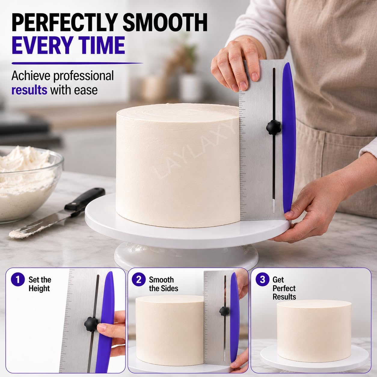 12 Inch Stainless Steel Cake Scraper, Leveler and Smoother, Icing Spatula, Perfect Tool for Icing, Frosting, Cream Edge. Adjustable Kitchen Spatula for Mousse, Cheese & Cream Cake