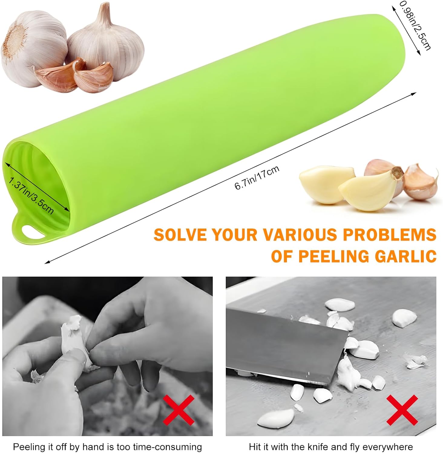 10er Pack Garlic Peelers Tube Rollers Peel Remover,Garlic Peeler Silicone Garlic Peel Remover Roller, Garlic Roller Peeling Tube Tool for Useful Kitchen Tools (Green)