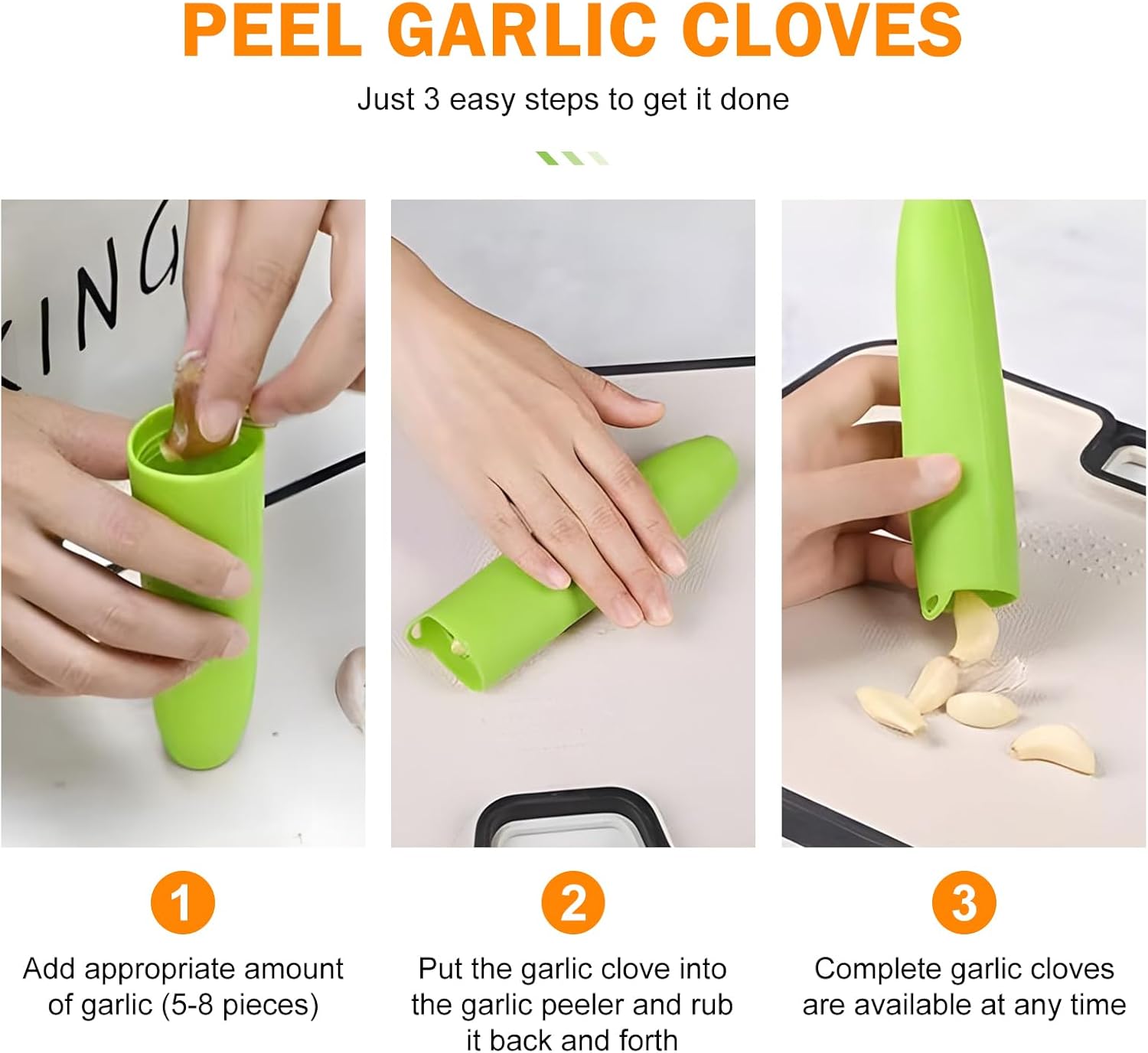 10er Pack Garlic Peelers Tube Rollers Peel Remover,Garlic Peeler Silicone Garlic Peel Remover Roller, Garlic Roller Peeling Tube Tool for Useful Kitchen Tools (Green)