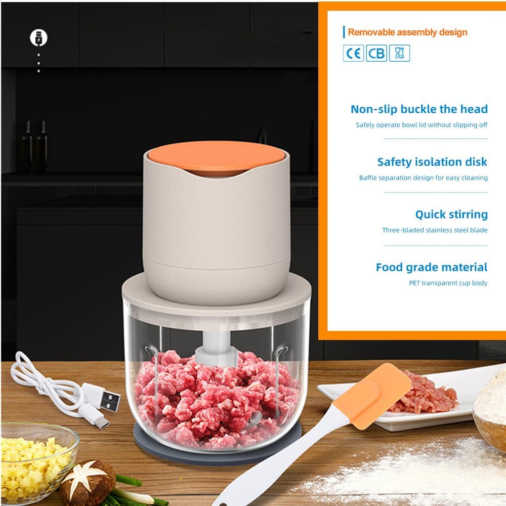 1.5 CUP Garlic Chopper,Electric Mini Food Processor,Portable Veggie Chopper | 350 ML Garlic Grinder Masher Onion Chopper, Blender to Vegetable, Kitchen Utensils for Ginger, Chili, Fruit, Meat, Spices